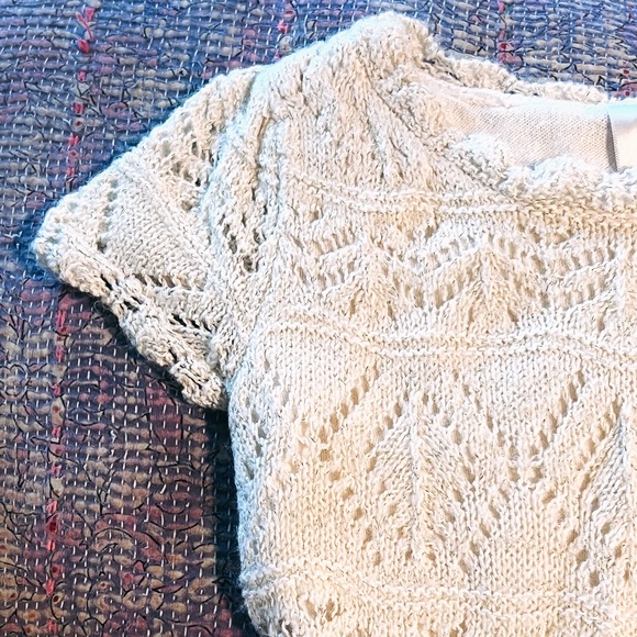 Cream/Ivory Crochet Sweater Dress w/ Cap Sleeves and Metallic Gold Threads - Picture 2 of 6